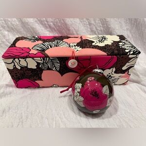 Vera Bradley Mocha Rouge Ornament Trio in Padded Fabric Storage Box